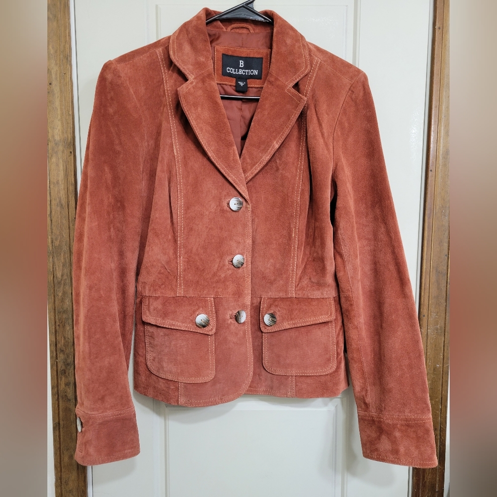 Genuine suede leather rust blazer jacket